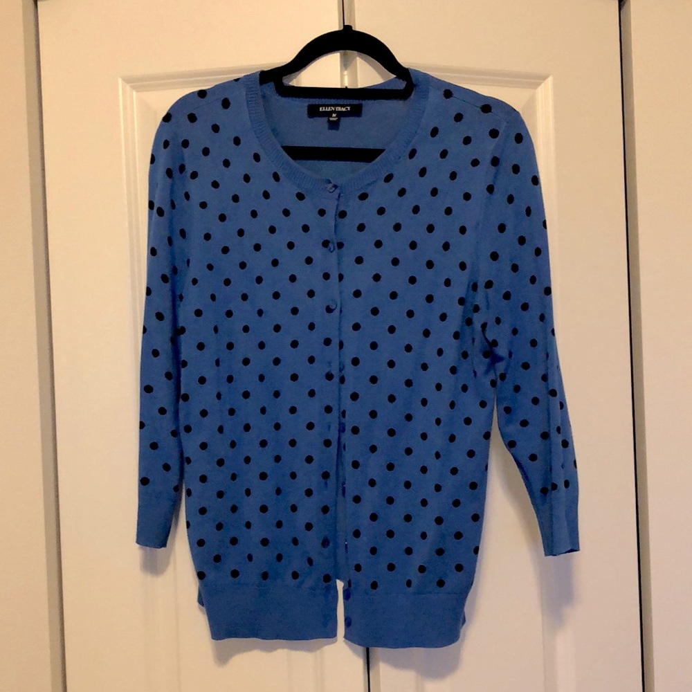 ✨LAST CHANCE✨ Ellen Tracy blue and black polka dot sweater